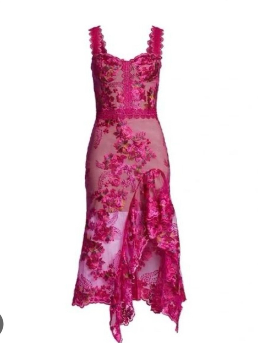 Fuchsia Floral Lace Midi Dress - Women